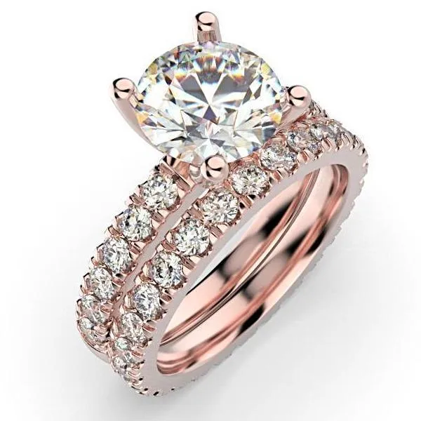 Diamond Bridal Set 0.96 ctw 18K White Gold Eternity Band and Engagement Ring