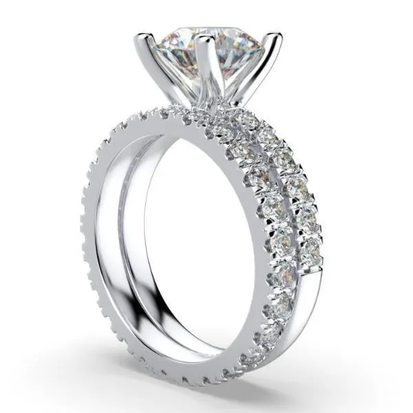Diamond Bridal Set 0.96 ctw 18K White Gold Eternity Band and Engagement Ring