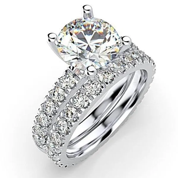Diamond Bridal Set 0.96 ctw 18K White Gold Eternity Band and Engagement Ring