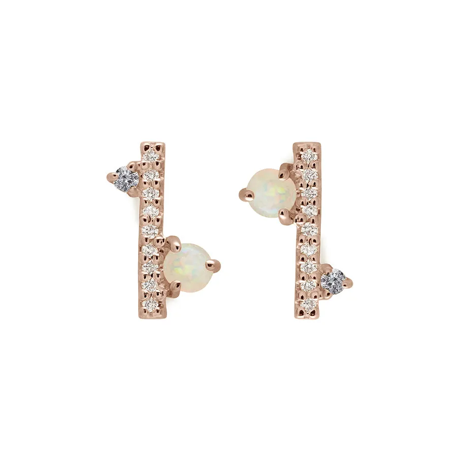 Diamond Dusted Meridian Stud - 14k Gold, Opal & Grey Diamond