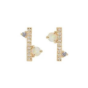 Diamond Dusted Meridian Stud - 14k Gold, Opal & Grey Diamond
