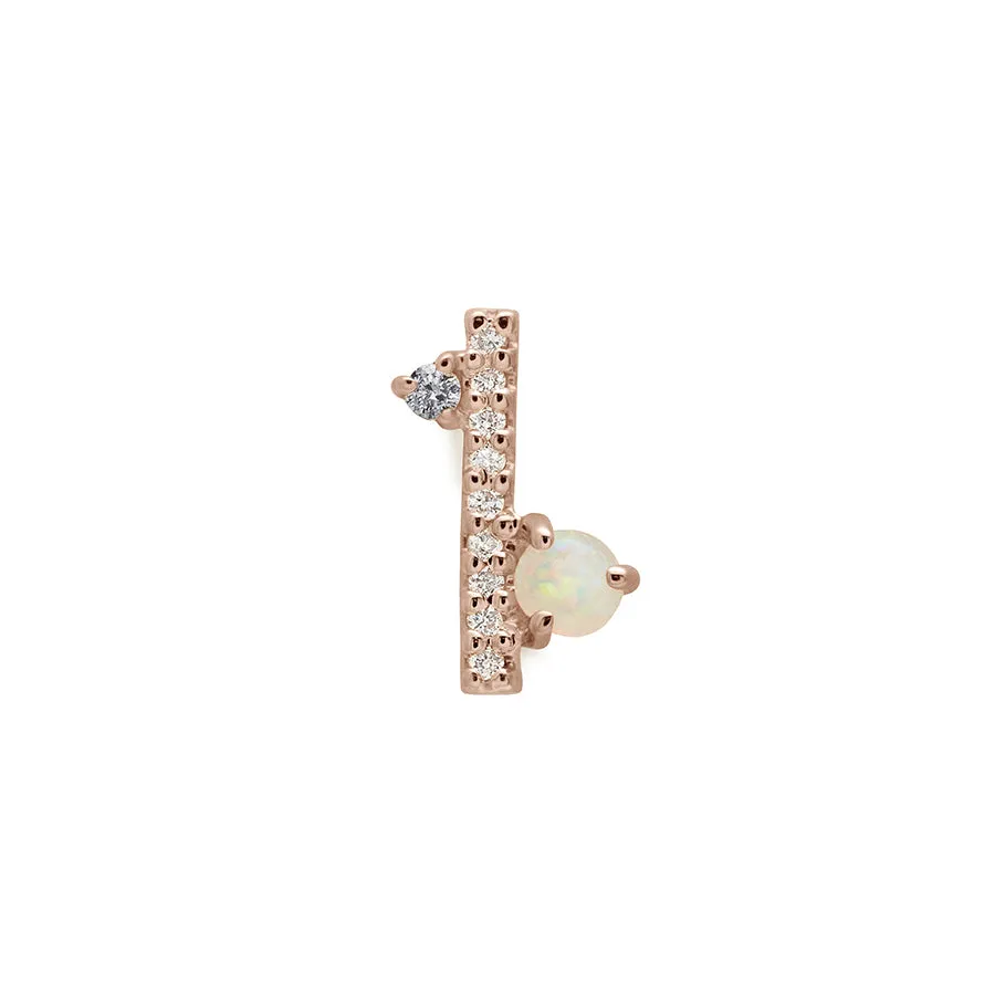 Diamond Dusted Meridian Stud - 14k Gold, Opal & Grey Diamond