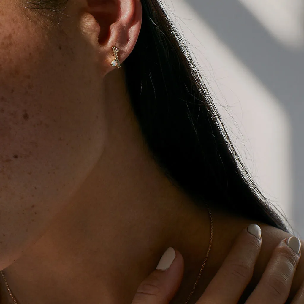 Diamond Dusted Meridian Stud - 14k Gold, Opal & Grey Diamond