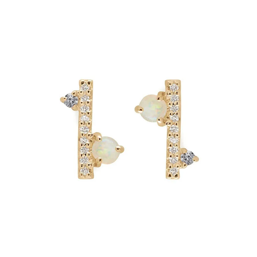 Diamond Dusted Meridian Stud - 14k Gold, Opal & Grey Diamond