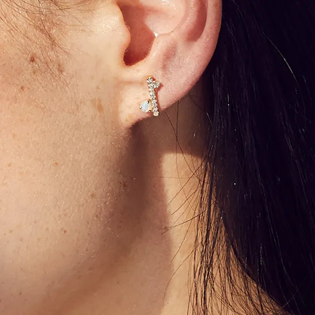 Diamond Dusted Meridian Stud - 14k Gold, Opal & Grey Diamond