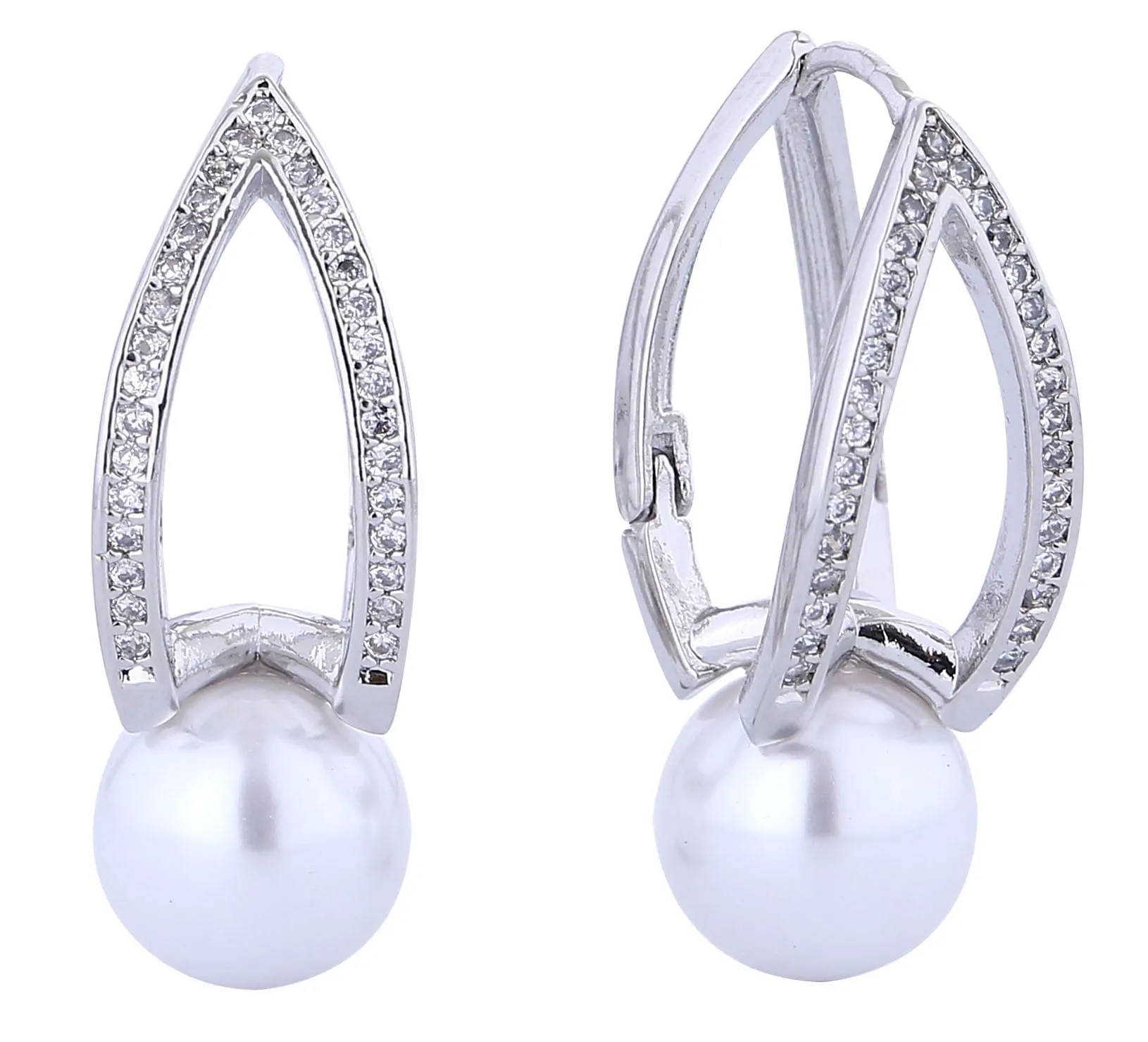 DJE311246 14K Dipped Crown Jewelry Pearl CZ Earrings