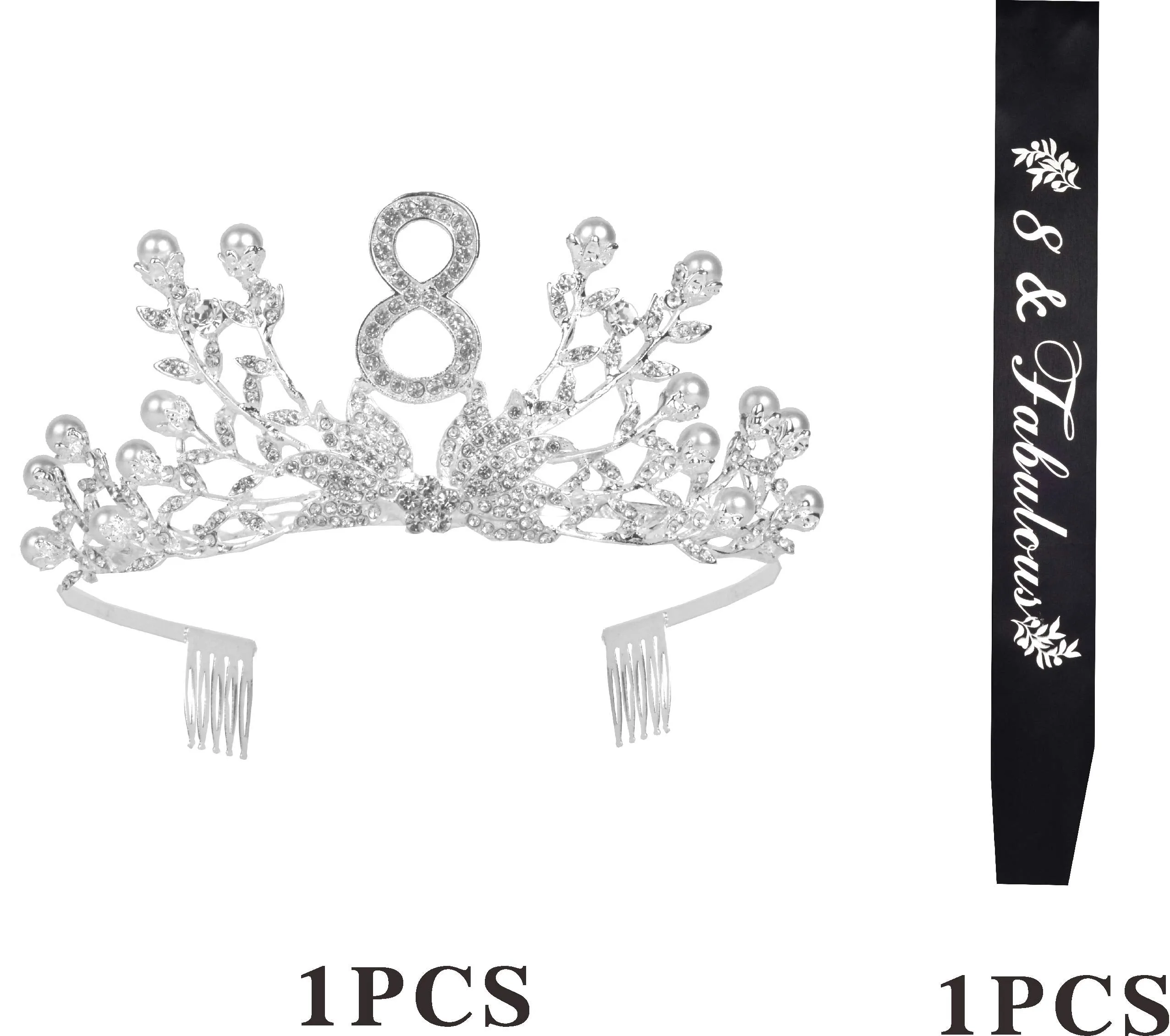 DoraDreamDeko 8th Birthday Gifts for Girls, 8th Birthday Tiara and Sash, 8 Fabulous Sash