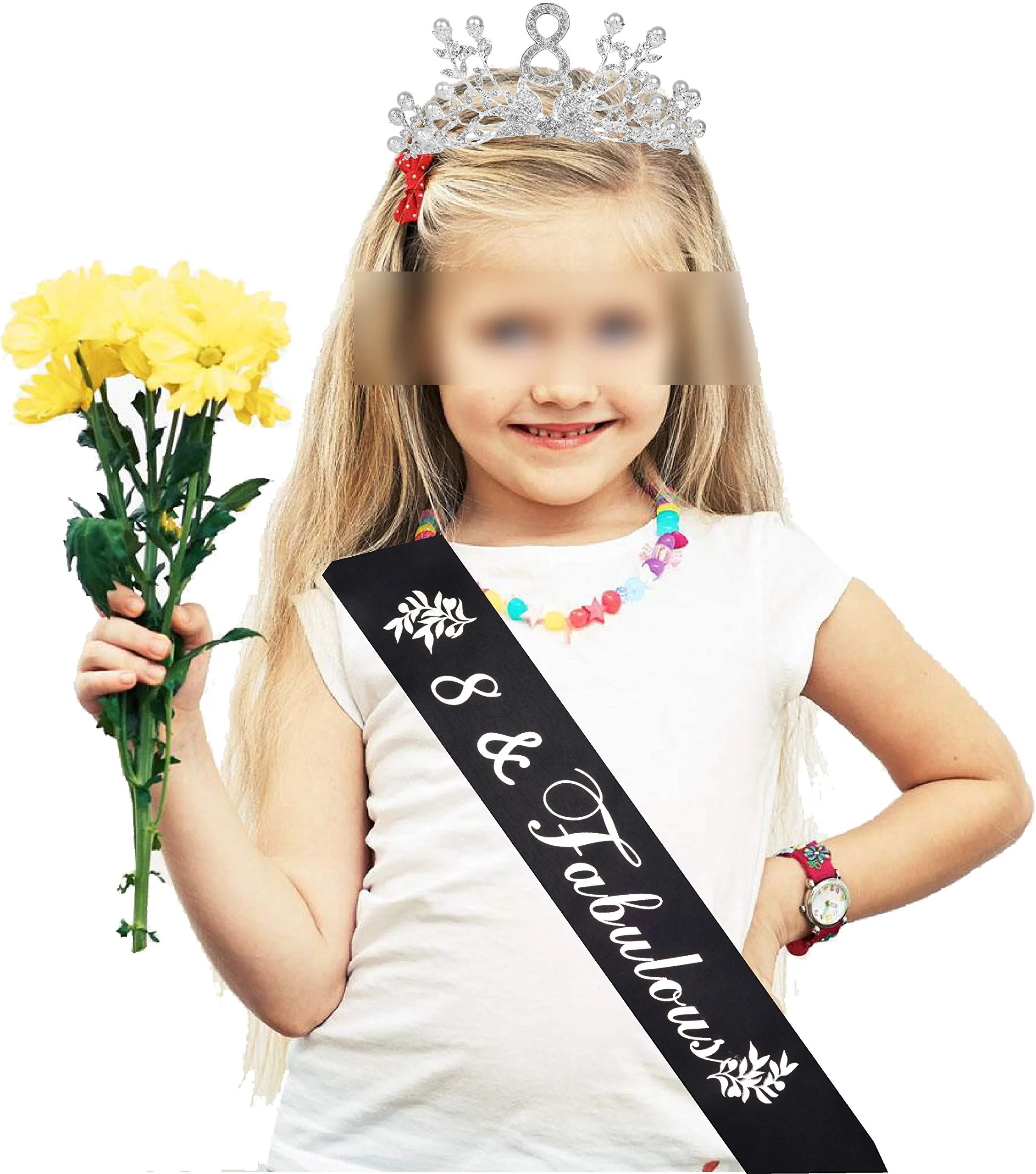 DoraDreamDeko 8th Birthday Gifts for Girls, 8th Birthday Tiara and Sash, 8 Fabulous Sash