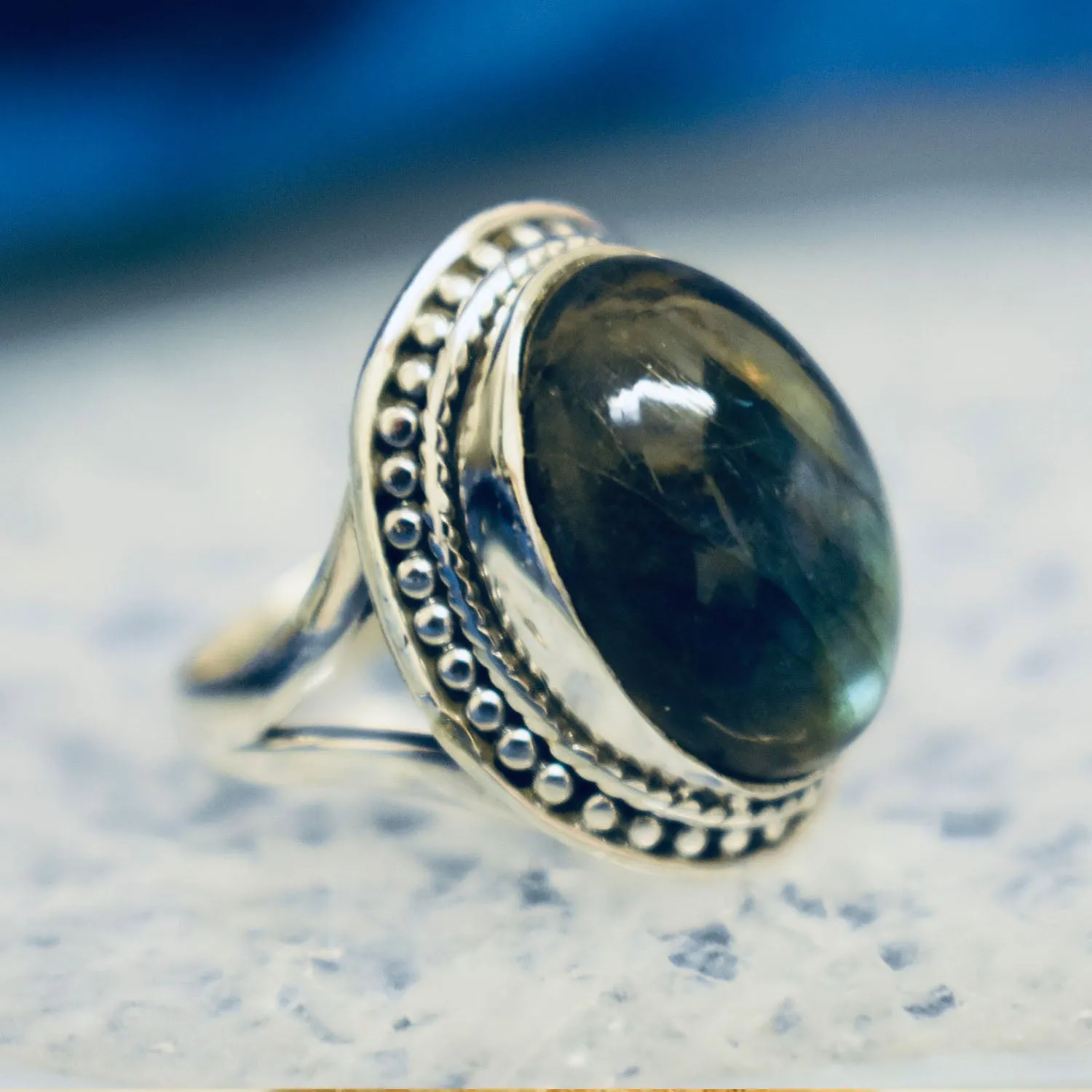 Dotted Labradorite Ring (925) Sterling Silver