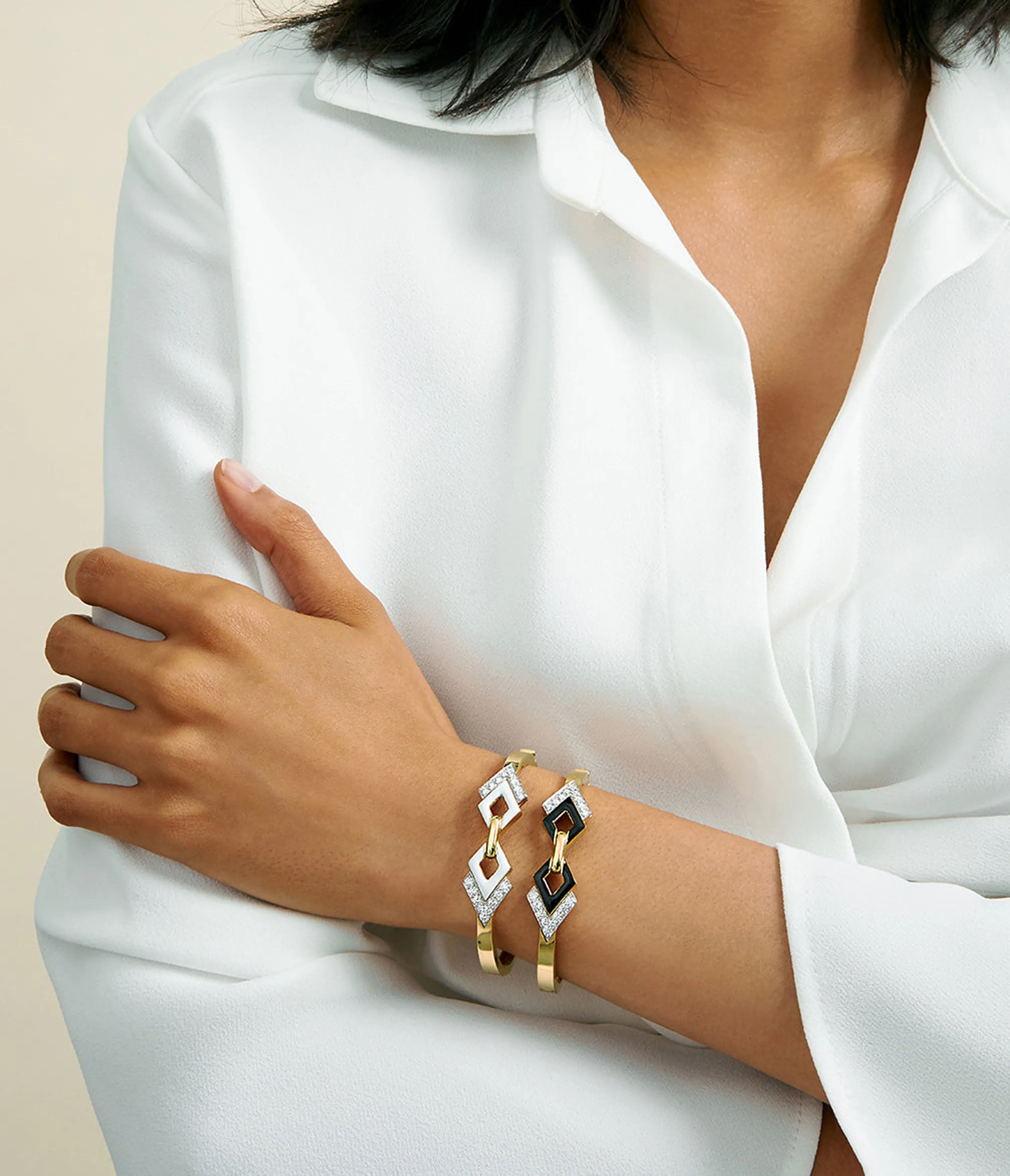 Double Diamond Bracelet, Black Enamel