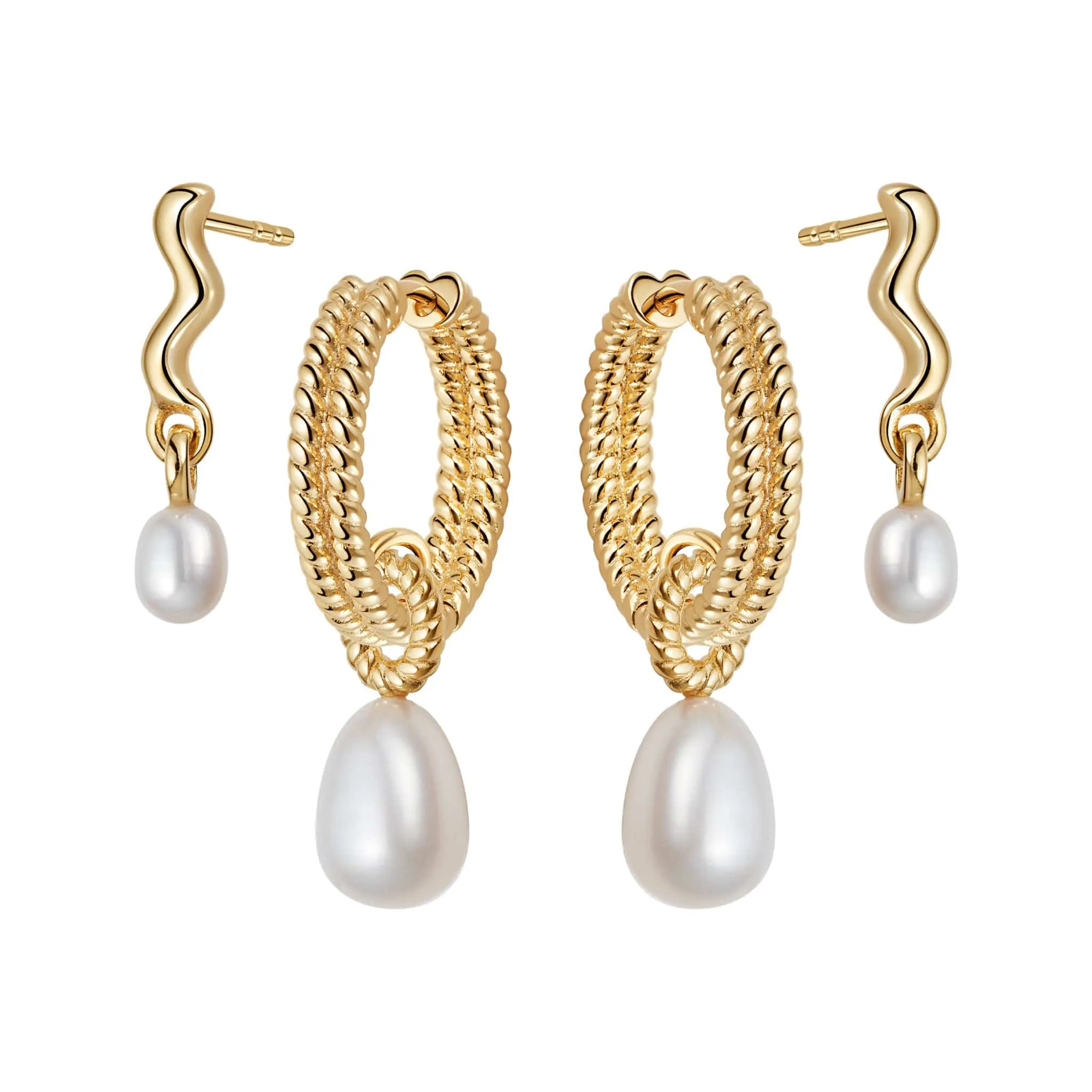 Double Pearl Earring Stack 18ct Gold Plate