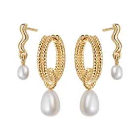 Double Pearl Earring Stack 18ct Gold Plate