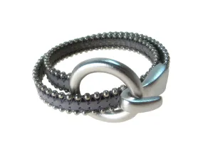 Double Wrap Beaded Leather Bracelet with Round  Clasp