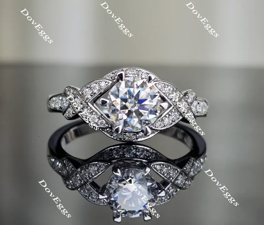 doveggs round art deco moissanite engagement ring