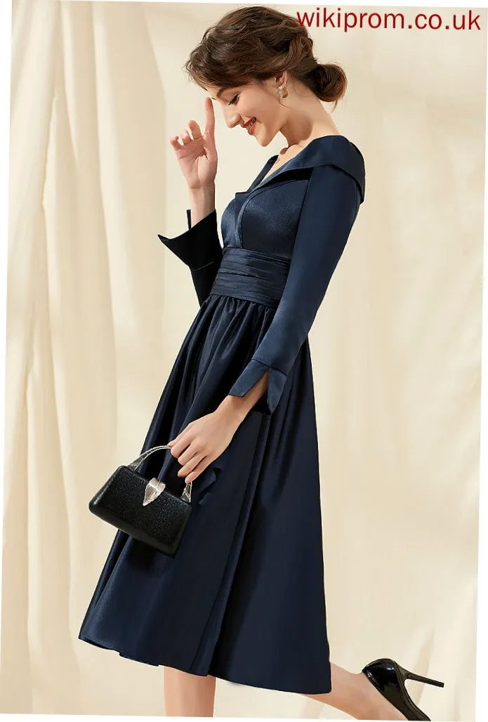 Dress Knee-Length With Ruffle Cocktail Dresses Satin Tiara V-neck A-Line Cocktail