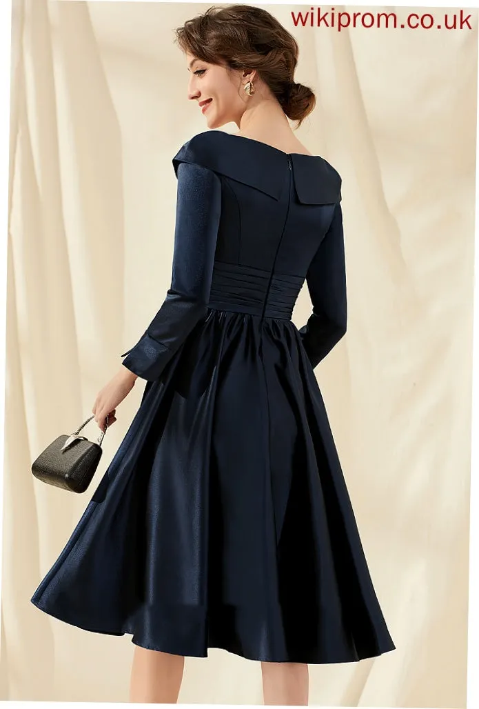 Dress Knee-Length With Ruffle Cocktail Dresses Satin Tiara V-neck A-Line Cocktail