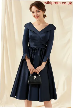 Dress Knee-Length With Ruffle Cocktail Dresses Satin Tiara V-neck A-Line Cocktail