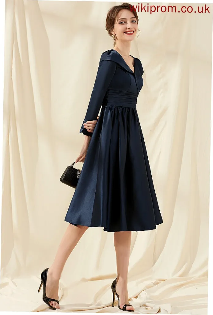 Dress Knee-Length With Ruffle Cocktail Dresses Satin Tiara V-neck A-Line Cocktail