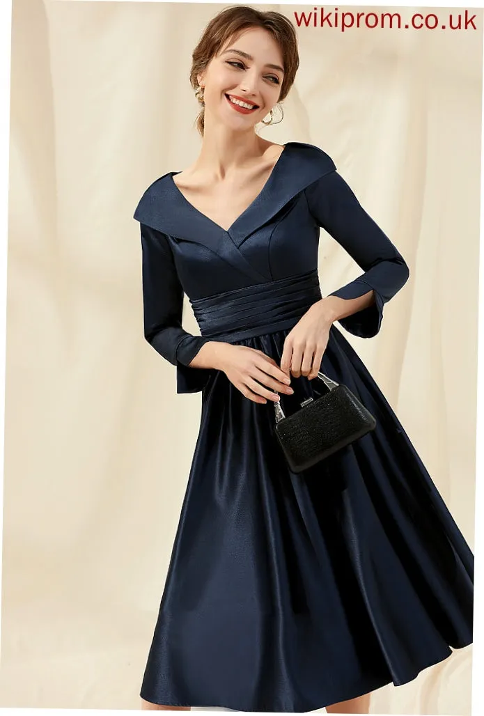 Dress Knee-Length With Ruffle Cocktail Dresses Satin Tiara V-neck A-Line Cocktail