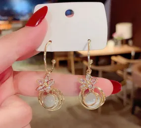 E1448 - Opal Golden Hollow Drop Earrings