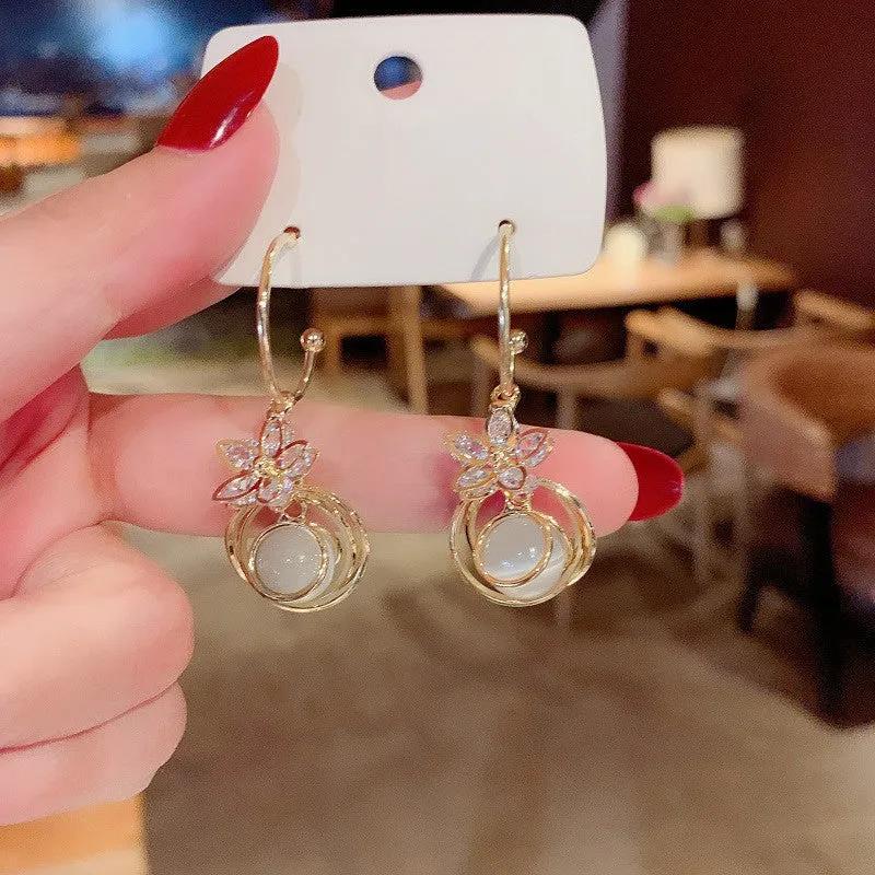E1448 - Opal Golden Hollow Drop Earrings