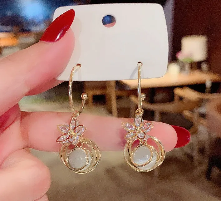E1448 - Opal Golden Hollow Drop Earrings