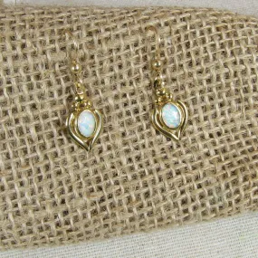 Elegant White Gibson Opal Gold Earrings