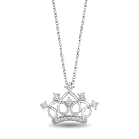 Enchanted Disney Fine Jewelry Sterling Silver 1/10 CTTW Majestic Princess Tiara Pendant Necklace