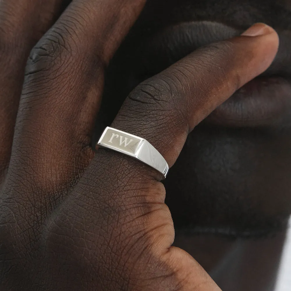 Engravable Rectangle Signet Pinky Ring in Silver