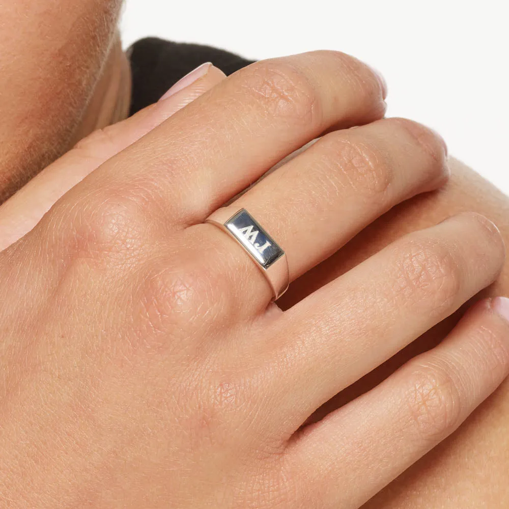 Engravable Rectangle Signet Pinky Ring in Silver