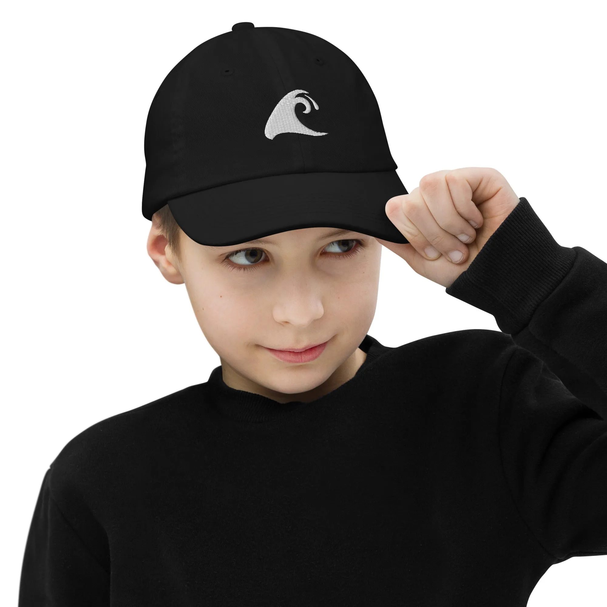 Extremely Stoked®️ White Epic Wave Logo on Kid Size Black Baseball Cap