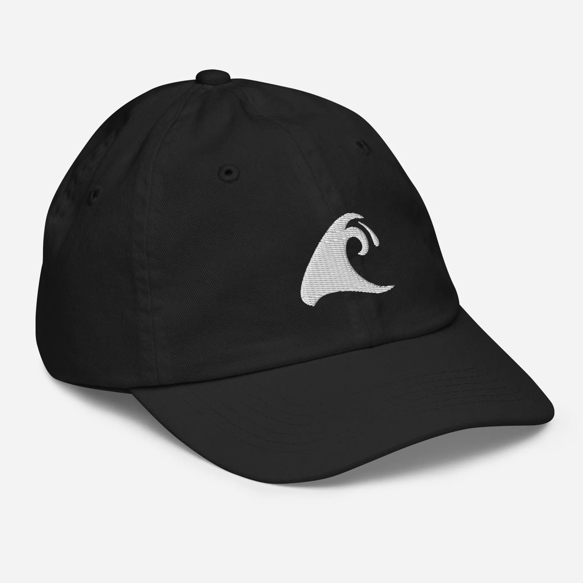 Extremely Stoked®️ White Epic Wave Logo on Kid Size Black Baseball Cap