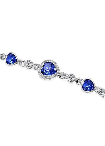 Fancy Platinum Plated Bracelet with Mazarine Austria Crystal Heart Findings