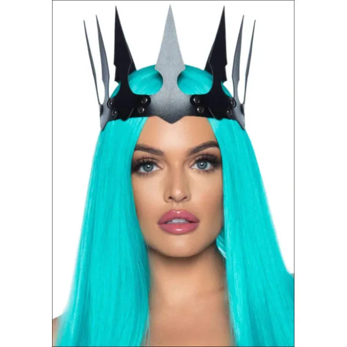 Faux Leather Spiked Black Crown