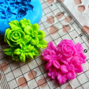 Flower Mold w/ Leaf 26mm Flexible Silicone Mold Jewelry Brooch Cupcake Topper Fondant Mold GumPaste Flower Cabochon Resin Polymer Clay MD615