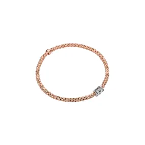 Fope 18K Rose Gold Prima Collection Bracelet with White Gold Diamond Rondels, Large Size