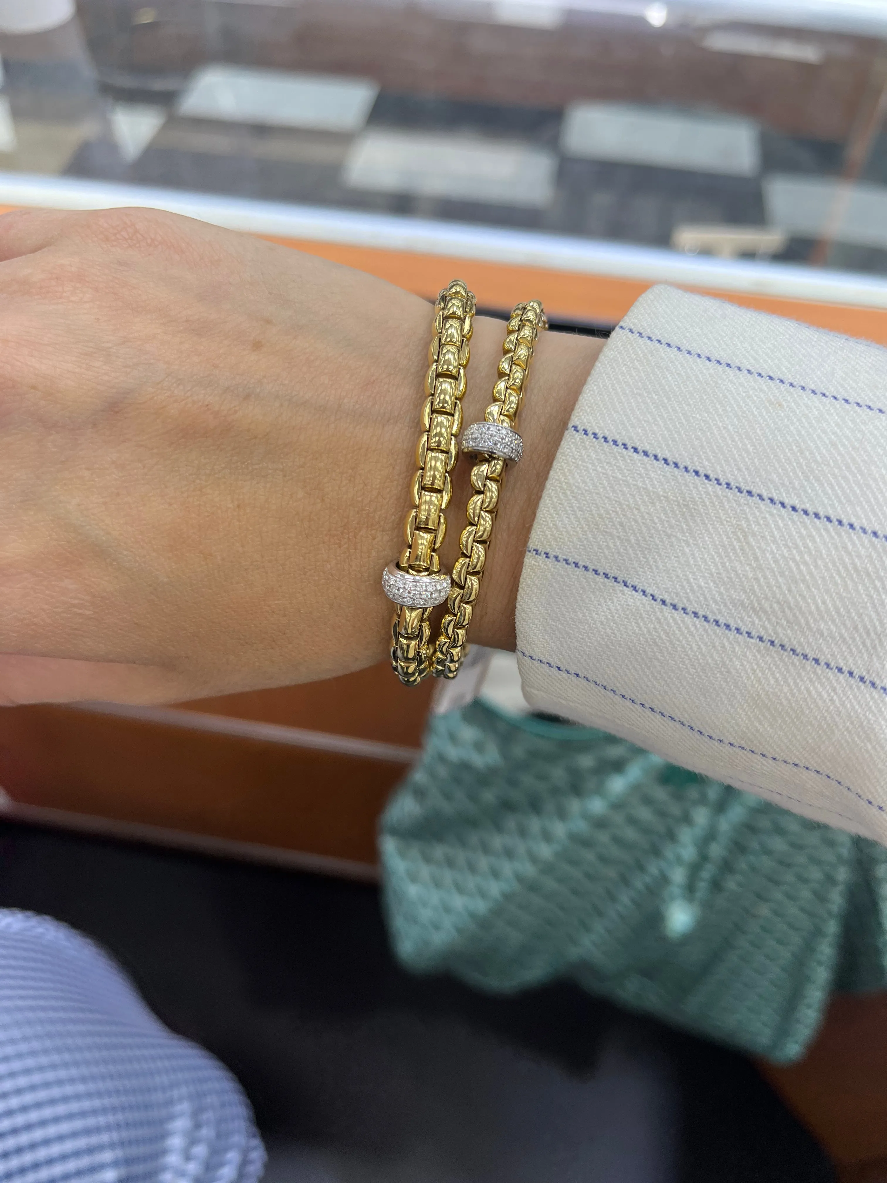 FOPE 'EKA' Alternating Diamond Panel Rondel Stretchy Bracelet (602B)