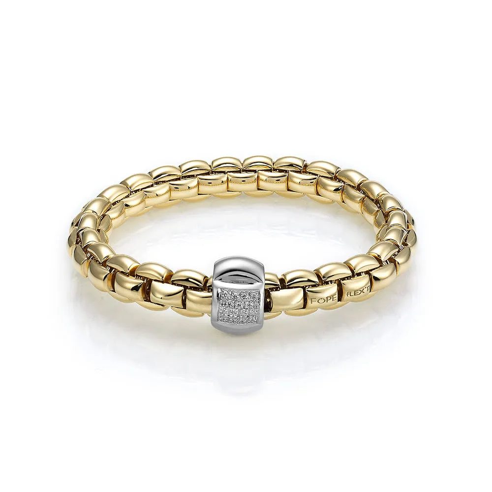 FOPE 'EKA' Alternating Diamond Panel Rondel Stretchy Bracelet (602B)