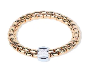 FOPE 'EKA' Alternating Diamond Panel Rondel Stretchy Bracelet (602B)