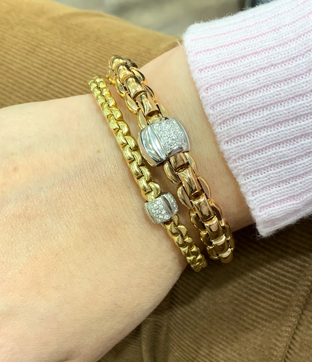 FOPE 'EKA' Alternating Diamond Panel Rondel Stretchy Bracelet (602B)