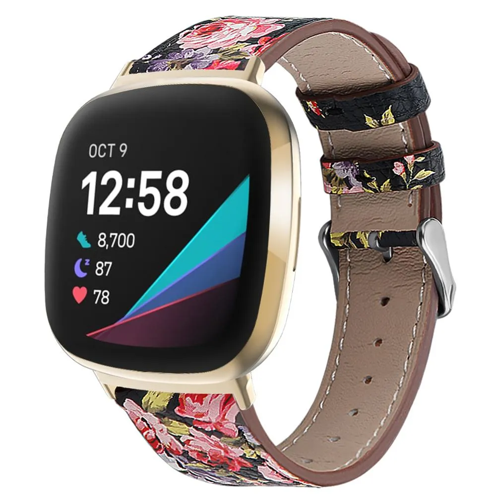 For fitbit versa 3 smart watch classic double-sided first layer cowhide leather strap for fitbit versa 3 / for fitbit sense band