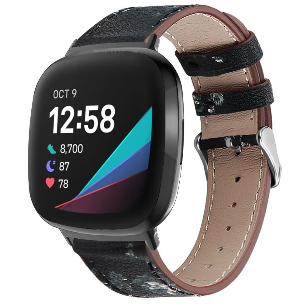 For fitbit versa 3 smart watch classic double-sided first layer cowhide leather strap for fitbit versa 3 / for fitbit sense band