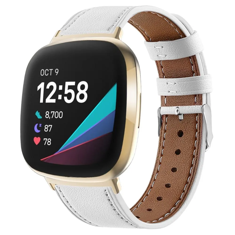 For fitbit versa 3 smart watch classic double-sided first layer cowhide leather strap for fitbit versa 3 / for fitbit sense band