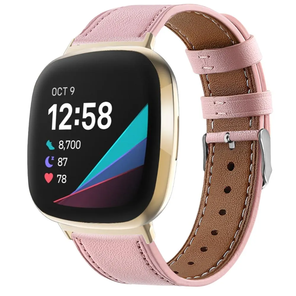 For fitbit versa 3 smart watch classic double-sided first layer cowhide leather strap for fitbit versa 3 / for fitbit sense band