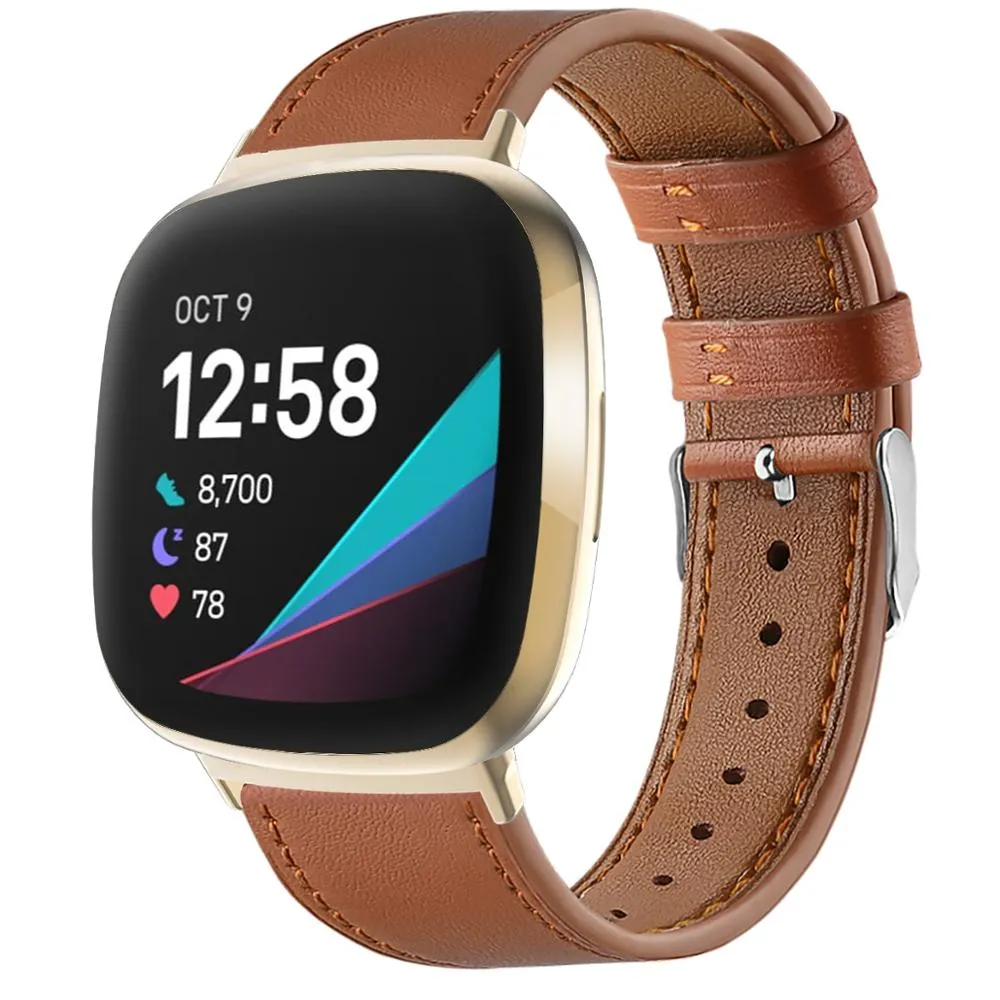 For fitbit versa 3 smart watch classic double-sided first layer cowhide leather strap for fitbit versa 3 / for fitbit sense band