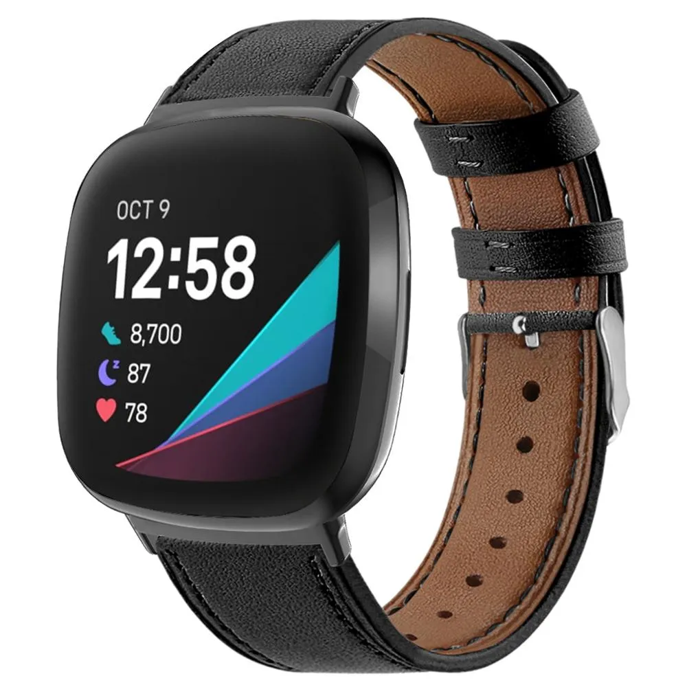 For fitbit versa 3 smart watch classic double-sided first layer cowhide leather strap for fitbit versa 3 / for fitbit sense band