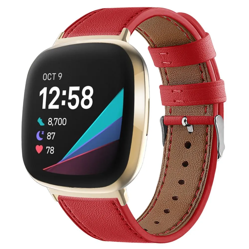 For fitbit versa 3 smart watch classic double-sided first layer cowhide leather strap for fitbit versa 3 / for fitbit sense band