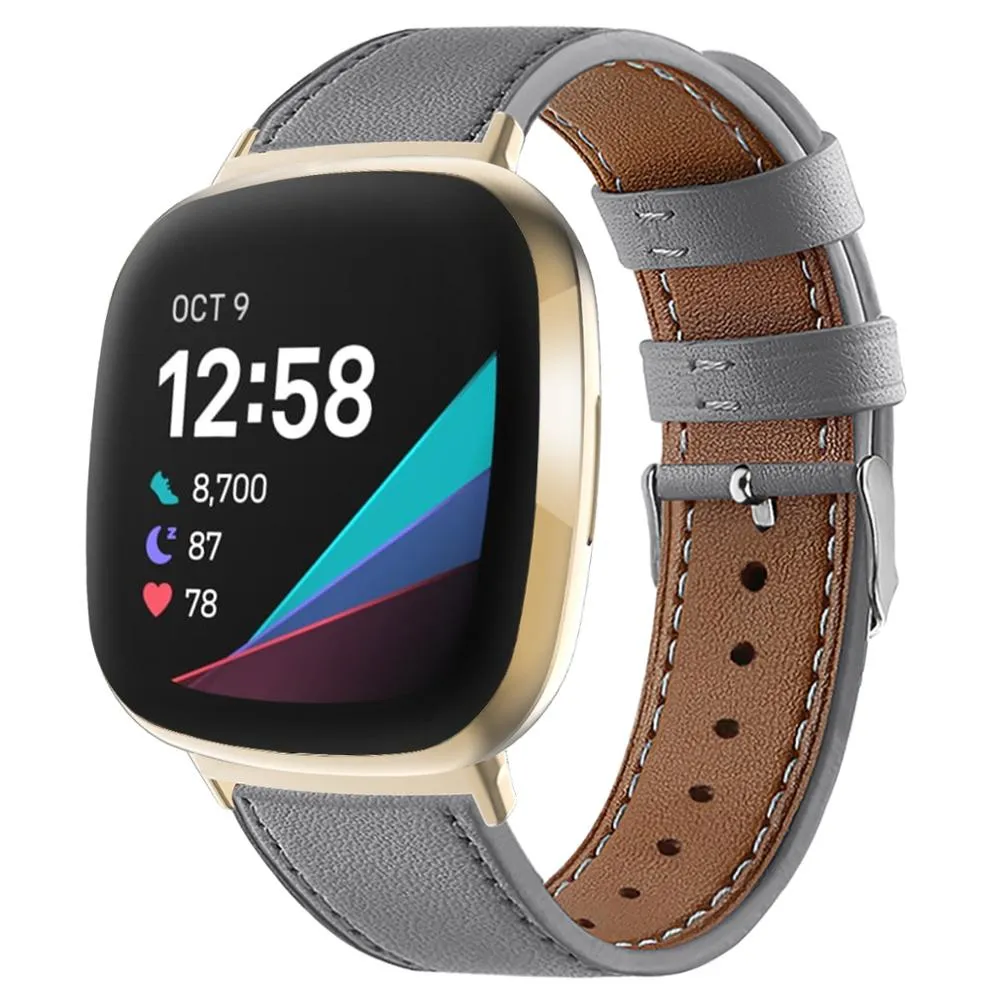 For fitbit versa 3 smart watch classic double-sided first layer cowhide leather strap for fitbit versa 3 / for fitbit sense band