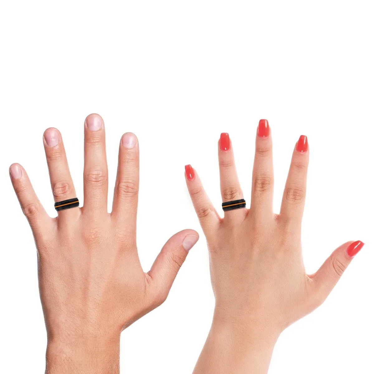 FRISCO | Olive Wood, Black Tungsten Ring, Orange Groove, Stepped Edge