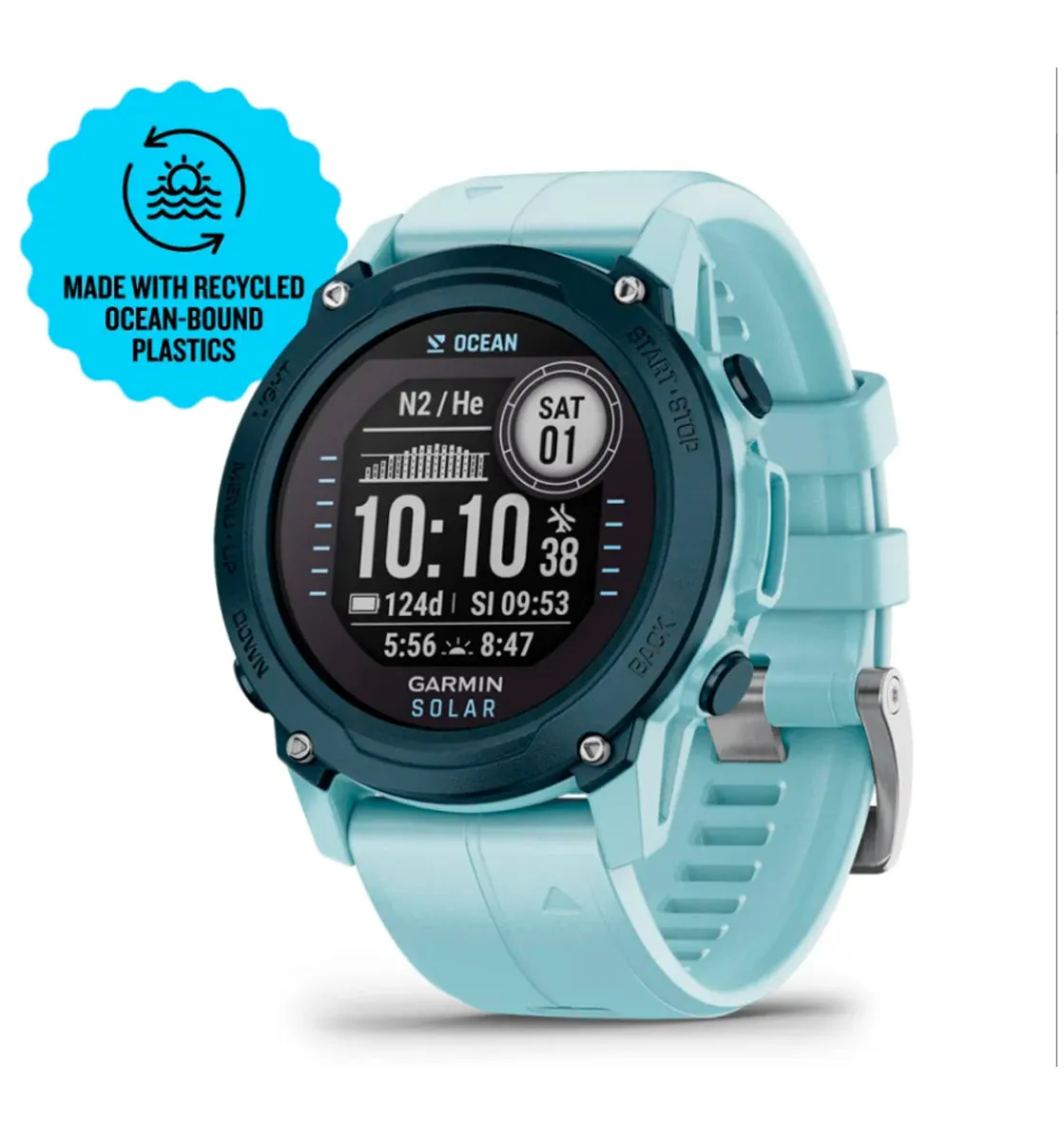 Garmin Descent G1 Solar - Ocean Edition GPS Smartwatch Watch-Style and Dive Computer Azure (010-02604-04)